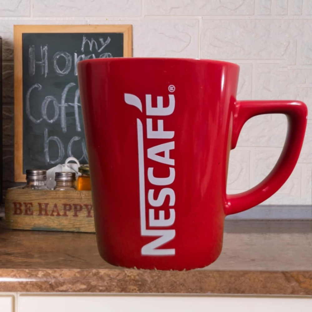 Nescafe Classic Logo Coffee Cup Red White Square Ceramic Mug 12 oz